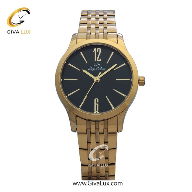 ساعت مچی اورجینال زنانه LdA | لوئیجی د آنا | Luigi d'Ana طلایی | طلایی| مشکی| کد رفرنس 2420